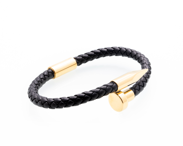 Leren armband met stalen - Gold
